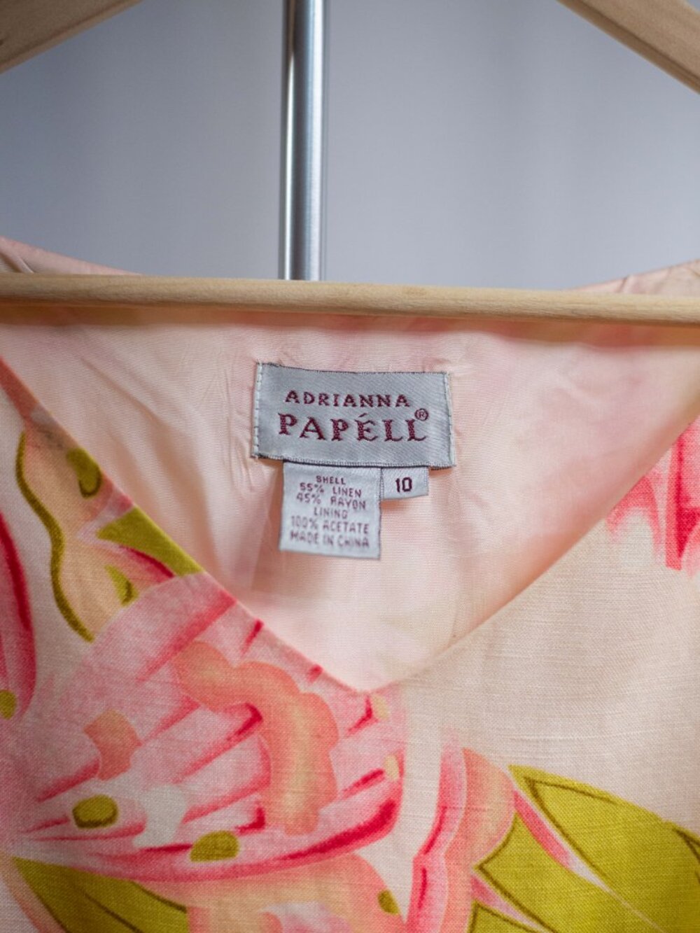 Adrianna Papell Linen Blend Butterfly Cocktail Midi Dress - Picture 4 of 7